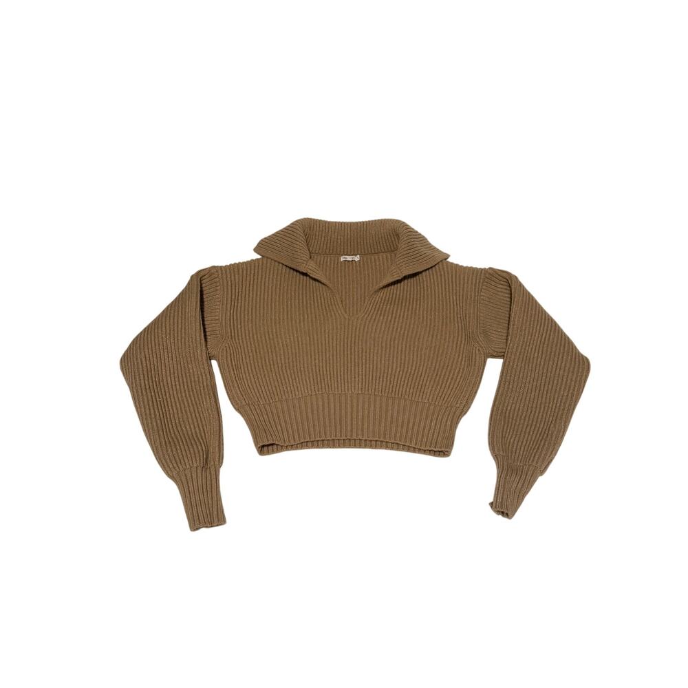Immodal Ribbed Cropped Sweater Camel Collared Y2K Women's L